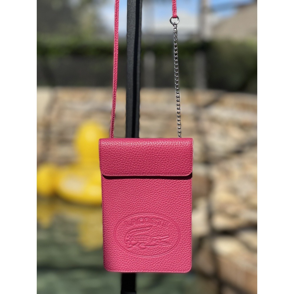 Lacoste Unisex Leather Phone Holder Crossbody Red NF3577NL NWT